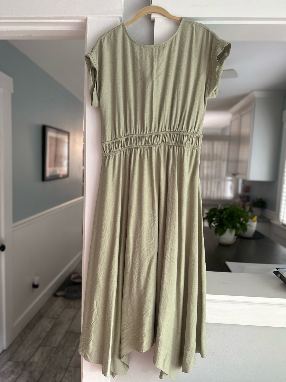 Women's Sage Green Maxi Dress with double Elastic Waist